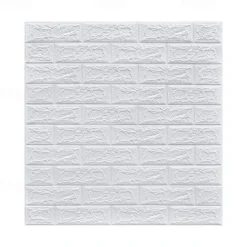 5pcs Wallpaper 3D Brick Self-Adhesive Wall Panels White Modern Waterproof Stone Look Wallpaper Foam Wall Sticker for Bathroom Bedroom Living Room Balcony Kitchen
