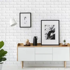 5pcs Wallpaper 3D Brick Self-Adhesive Wall Panels White Modern Waterproof Stone Look Wallpaper Foam Wall Sticker for Bathroom Bedroom Living Room Balcony Kitchen