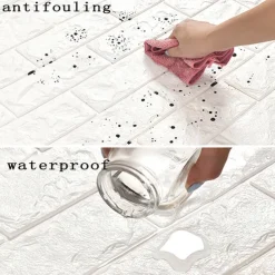 5pcs Wallpaper 3D Brick Self-Adhesive Wall Panels White Modern Waterproof Stone Look Wallpaper Foam Wall Sticker for Bathroom Bedroom Living Room Balcony Kitchen