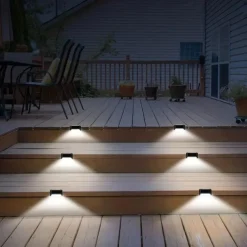 6pcs Waterproof Solar Deck Lights, Outdoor LED Solar Step Lights for Railing, Deck, Patio, Yard, Column, Fence, Stairs and Driveway (Warm Light/White Light)