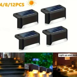 6pcs Waterproof Solar Deck Lights, Outdoor LED Solar Step Lights for Railing, Deck, Patio, Yard, Column, Fence, Stairs and Driveway (Warm Light/White Light)