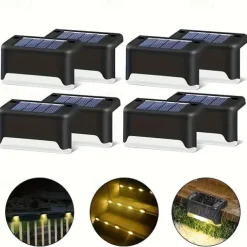 6pcs Waterproof Solar Deck Lights, Outdoor LED Solar Step Lights for Railing, Deck, Patio, Yard, Column, Fence, Stairs and Driveway (Warm Light/White Light)