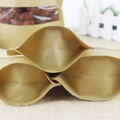100pcs/lot Kraft Paper Bag Self Sealing Stand Up Bags With Transparent Window For Dried Food/Snack/Fruit/Tea/Gift Packaging