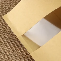 100pcs/lot Kraft Paper Bag Self Sealing Stand Up Bags With Transparent Window For Dried Food/Snack/Fruit/Tea/Gift Packaging