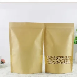 100pcs/lot Kraft Paper Bag Self Sealing Stand Up Bags With Transparent Window For Dried Food/Snack/Fruit/Tea/Gift Packaging