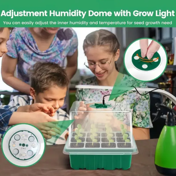 1pcs/5pcs LED Grow Lights Seed Starter Tray with Grow Light Plant Starter Tray Seedling Starter Kit with Humidity Domes Base Indoor Greenhouse Mini Propagator Station for Seeds Growing Starting