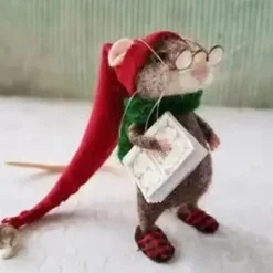 5pcs/Set Christmas Needle Felted Mouse Cute Needle Felted Culture Mouse Kit Handmade Needle Felt Mice for Winter Christmas Wool Felt
