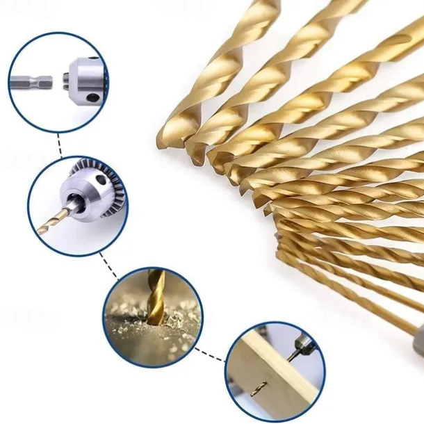 13pcs/set HSS Titanium Coated Drill Bit Set 1/4 Hex Shank 1/16"-1/4" Electric Drill Twist Drill Bit Twist Drill Bit Hex Shank 1.5-6.5mm Hex Handle Twist Drill For Wood, Plastic, Aluminum Alloy, Metal