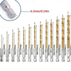 13pcs/set HSS Titanium Coated Drill Bit Set 1/4 Hex Shank 1/16