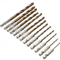 13pcs/set HSS Titanium Coated Drill Bit Set 1/4 Hex Shank 1/16