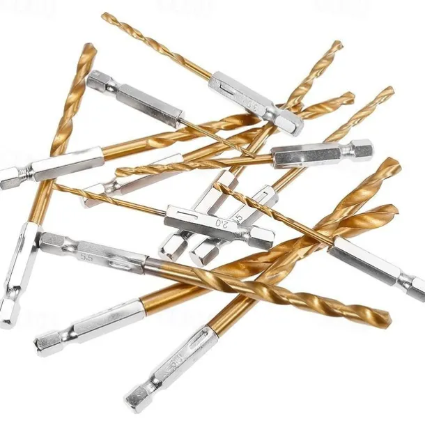 13pcs/set HSS Titanium Coated Drill Bit Set 1/4 Hex Shank 1/16"-1/4" Electric Drill Twist Drill Bit Twist Drill Bit Hex Shank 1.5-6.5mm Hex Handle Twist Drill For Wood, Plastic, Aluminum Alloy, Metal