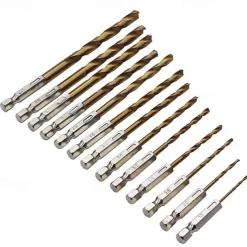 13pcs/set HSS Titanium Coated Drill Bit Set 1/4 Hex Shank 1/16