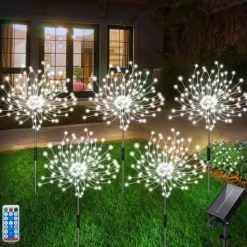 5pcs/set Outdoor Solar Fireworks Lights, 120LED Lawn Flower Lights, Outdoor Waterproof Solar Garden Fireworks Lights with Remote Control, Suitable for Villa Garden, Yard Balcony, Pathway Lawn, Holiday