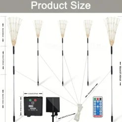 5pcs/set Outdoor Solar Fireworks Lights, 120LED Lawn Flower Lights, Outdoor Waterproof Solar Garden Fireworks Lights with Remote Control, Suitable for Villa Garden, Yard Balcony, Pathway Lawn, Holiday