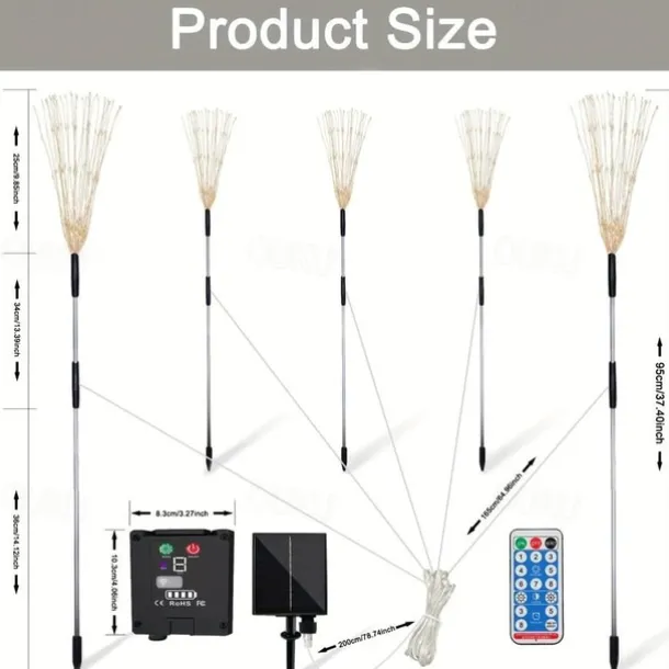 5pcs/set Outdoor Solar Fireworks Lights, 120LED Lawn Flower Lights, Outdoor Waterproof Solar Garden Fireworks Lights with Remote Control, Suitable for Villa Garden, Yard Balcony, Pathway Lawn, Holiday