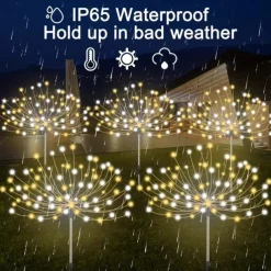 5pcs/set Outdoor Solar Fireworks Lights, 120LED Lawn Flower Lights, Outdoor Waterproof Solar Garden Fireworks Lights with Remote Control, Suitable for Villa Garden, Yard Balcony, Pathway Lawn, Holiday