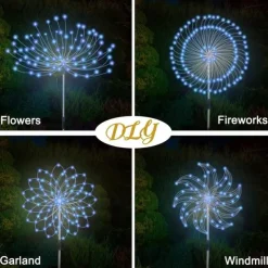 5pcs/set Outdoor Solar Fireworks Lights, 120LED Lawn Flower Lights, Outdoor Waterproof Solar Garden Fireworks Lights with Remote Control, Suitable for Villa Garden, Yard Balcony, Pathway Lawn, Holiday