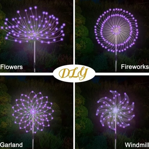 5pcs/set Outdoor Solar Fireworks Lights, 120LED Lawn Flower Lights, Outdoor Waterproof Solar Garden Fireworks Lights with Remote Control, Suitable for Villa Garden, Yard Balcony, Pathway Lawn, Holiday
