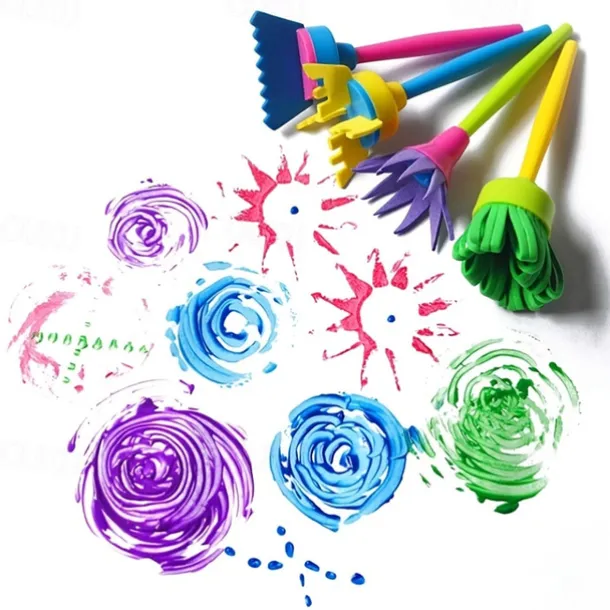 4pcs/set Painting Tools Drawing Toys Flower Stamp Sponge Brush Set Art Supplies For Kids Gift For Kids