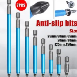7pcs/set S2 Anti Slip Long Reach Screwdriver BitsBits Precision PH2 Single Cross Head Bits Magnetic Phillips Screwdriver Bits for 25~150mm Screw Hex Shank Screwdriver Bits