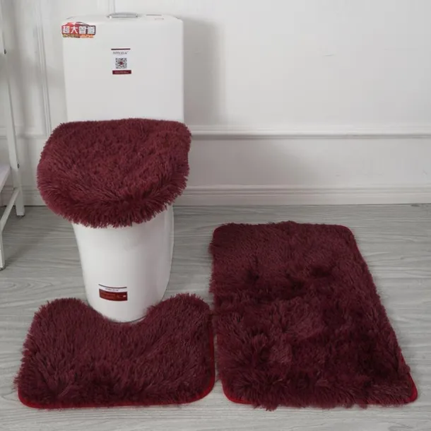 3Pcs/set Soft Solid Color Bath Mat Non-slip Non-slip Bath WC Carpets Rectangle U-shape Bathroom Toilet Rugs Floor Mat Door Mat