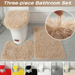 3Pcs/set Soft Solid Color Bath Mat Non-slip Non-slip Bath WC Carpets Rectangle U-shape Bathroom Toilet Rugs Floor Mat Door Mat