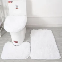 3Pcs/set Soft Solid Color Bath Mat Non-slip Non-slip Bath WC Carpets Rectangle U-shape Bathroom Toilet Rugs Floor Mat Door Mat