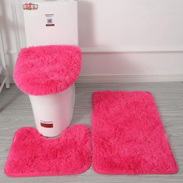 3Pcs/set Soft Solid Color Bath Mat Non-slip Non-slip Bath WC Carpets Rectangle U-shape Bathroom Toilet Rugs Floor Mat Door Mat