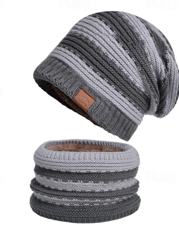 2pcs/set Women Winter Beanie Knitted Scarf & Hat Set Windproof Winter Warmer Cap for Outdoor Cycling Skiing