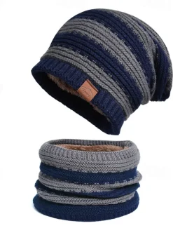 2pcs/set Women Winter Beanie Knitted Scarf & Hat Set Windproof Winter Warmer Cap for Outdoor Cycling Skiing