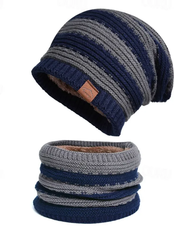 2pcs/set Women Winter Beanie Knitted Scarf & Hat Set Windproof Winter Warmer Cap for Outdoor Cycling Skiing