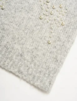Pearl Beaded Crew Neck Pullover Sweater