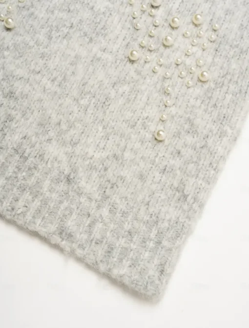 Pearl Beaded Crew Neck Pullover Sweater