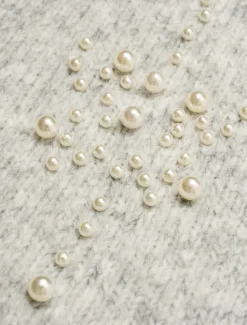 Pearl Beaded Crew Neck Pullover Sweater