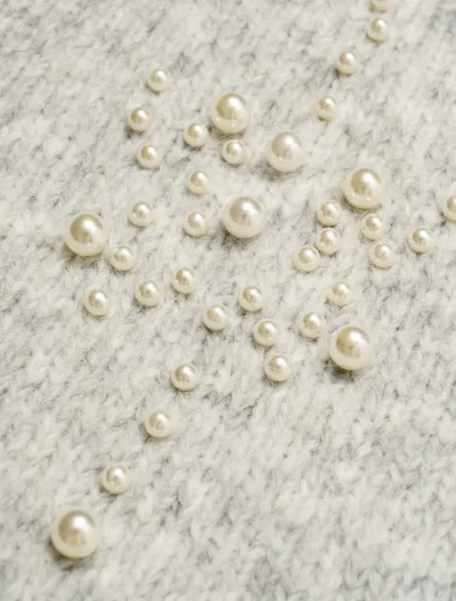 Pearl Beaded Crew Neck Pullover Sweater