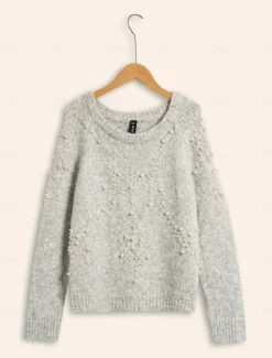 Pearl Beaded Crew Neck Pullover Sweater