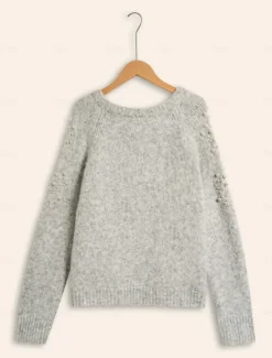 Pearl Beaded Crew Neck Pullover Sweater