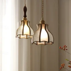 Pendant Lights American Vintage Brass Pendant Lamp with Spliced Glass Shade European Simple 6.3in Brass Glass Hanging Lamp 85-265V