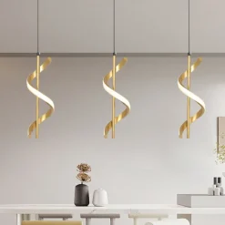 Pendant Lights Brushed Gold Black Pendant Lighting for Kitchen Island,Spiral Kitchen Lights Ceiling,Pendant Lights Kitchen Island,Gold Brass Pendant Lighting,4000K Modern Pendant Light,Pendant Light 1 Pack 110-240V