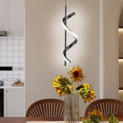 Pendant Lights Brushed Gold Black Pendant Lighting for Kitchen Island,Spiral Kitchen Lights Ceiling,Pendant Lights Kitchen Island,Gold Brass Pendant Lighting,4000K Modern Pendant Light,Pendant Light 1 Pack 110-240V