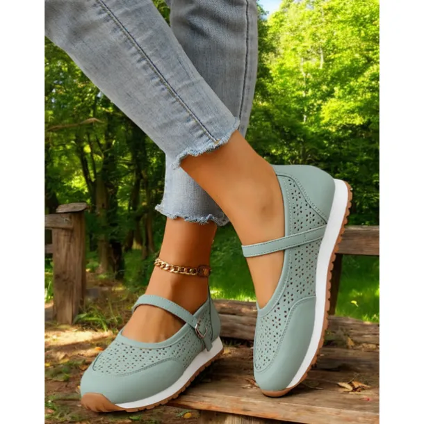 Perforated Sneakers for Women – Stylish Walking Shoes with Strap Design and Comfort Fit, Ideal for Outdoor Activities and Everyday Wear