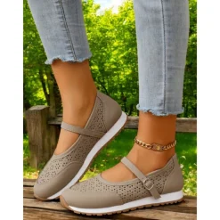 Perforated Sneakers for Women – Stylish Walking Shoes with Strap Design and Comfort Fit, Ideal for Outdoor Activities and Everyday Wear
