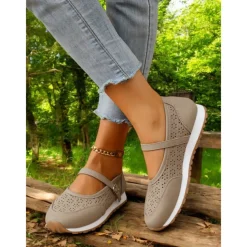 Perforated Sneakers for Women – Stylish Walking Shoes with Strap Design and Comfort Fit, Ideal for Outdoor Activities and Everyday Wear