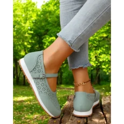 Perforated Sneakers for Women – Stylish Walking Shoes with Strap Design and Comfort Fit, Ideal for Outdoor Activities and Everyday Wear