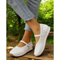 Perforated Sneakers for Women – Stylish Walking Shoes with Strap Design and Comfort Fit, Ideal for Outdoor Activities and Everyday Wear