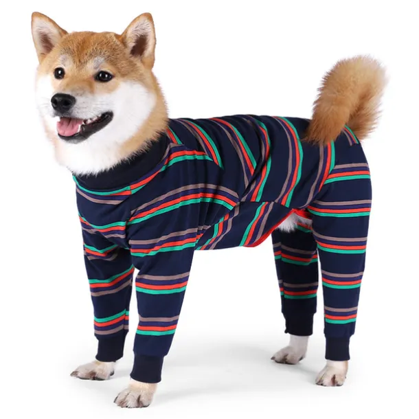 Pet Clothes, Striped Dog Pajamas Elastic Dog Onesies Lightweight 4 Legs Jumpsuit Dog Physiological Clothes for Medium Large Dogs (3XL-Grey)