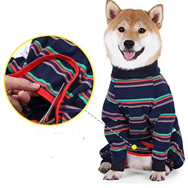 Pet Clothes, Striped Dog Pajamas Elastic Dog Onesies Lightweight 4 Legs Jumpsuit Dog Physiological Clothes for Medium Large Dogs (3XL-Grey)