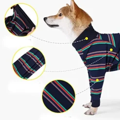 Pet Clothes, Striped Dog Pajamas Elastic Dog Onesies Lightweight 4 Legs Jumpsuit Dog Physiological Clothes for Medium Large Dogs (3XL-Grey)