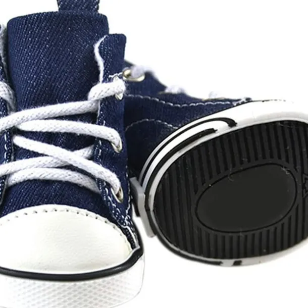 Pet Shoes Puppy Sport Denim Shoes Casual Style Anti-Slip Boots Sneaker Booties Canvas Shoe 4Pcs