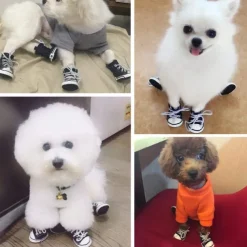 Pet Shoes Puppy Sport Denim Shoes Casual Style Anti-Slip Boots Sneaker Booties Canvas Shoe 4Pcs